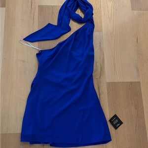 Lulus Blue One-Shoulder Backless Sash Mini Dress